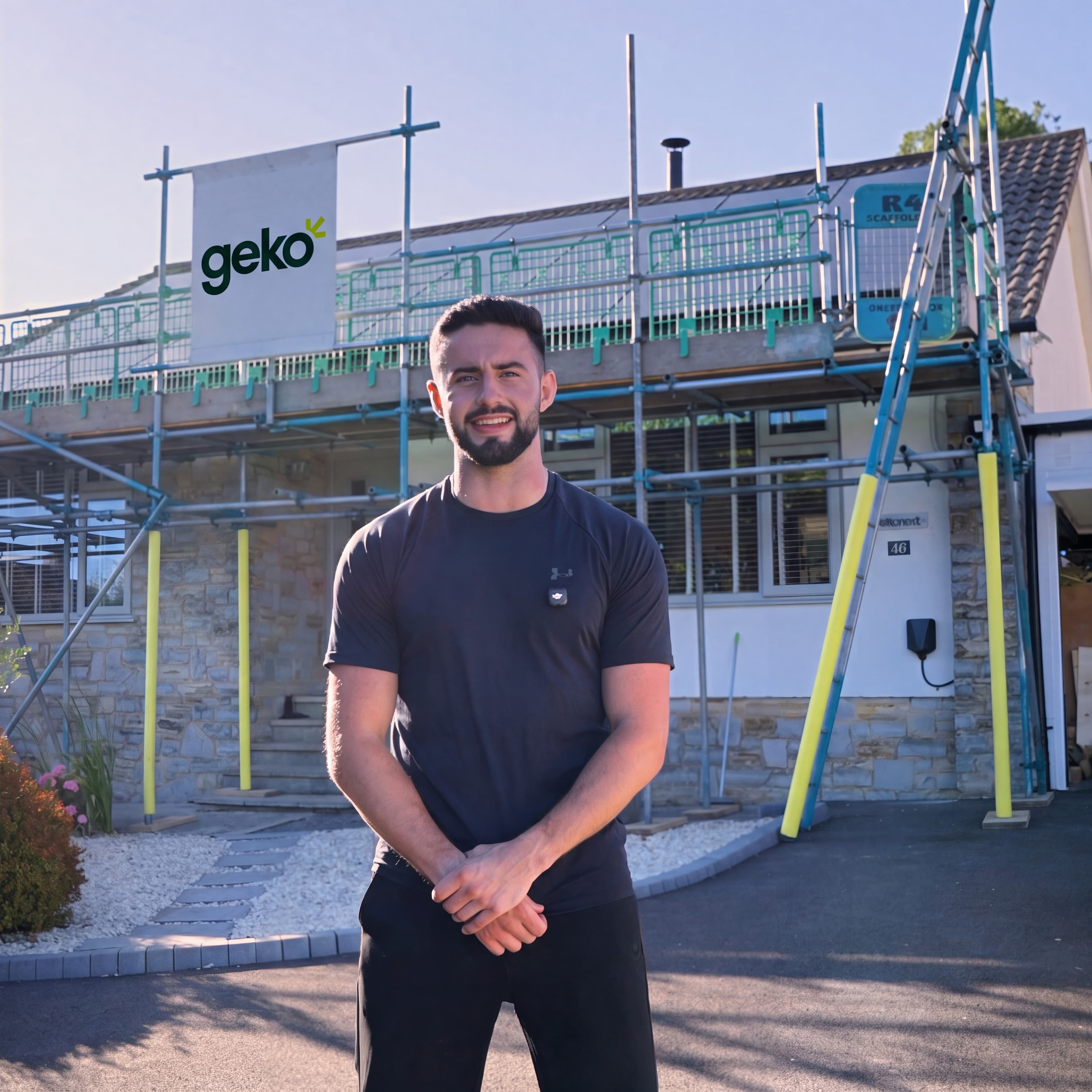 A Geko engineer outside a completed install, Somerset