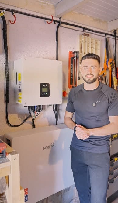 A Fox ESS inverter and battery installed in a UK garage